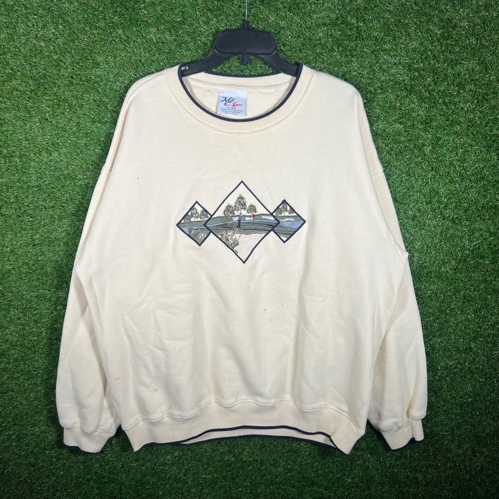 Vintage M&C Sport Golf Embroidered Sweatshirt‎ Cream Navy XL 90s